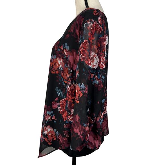 APT 9 X-Large Top Floral 3/4 Sleeve V-Neck Asymmetrical Hem Stretch Lined Multi - Picture 7 of 10